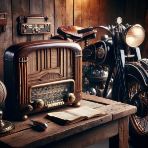 Vintage radio and motorcycle