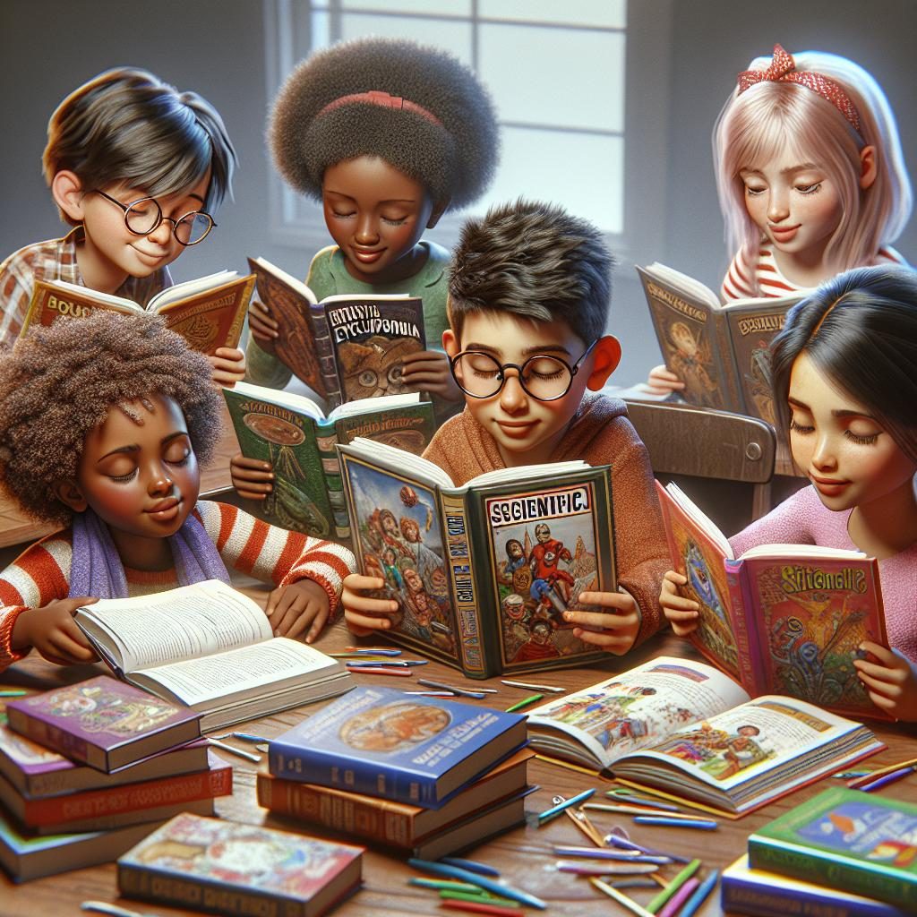 Children reading books competitively