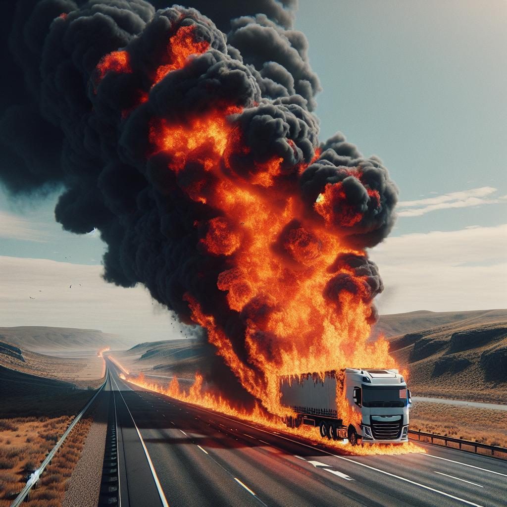 Burning Truck on Highway