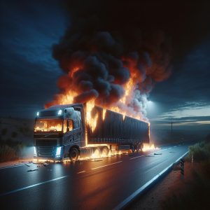 Burning tractor trailer roadside