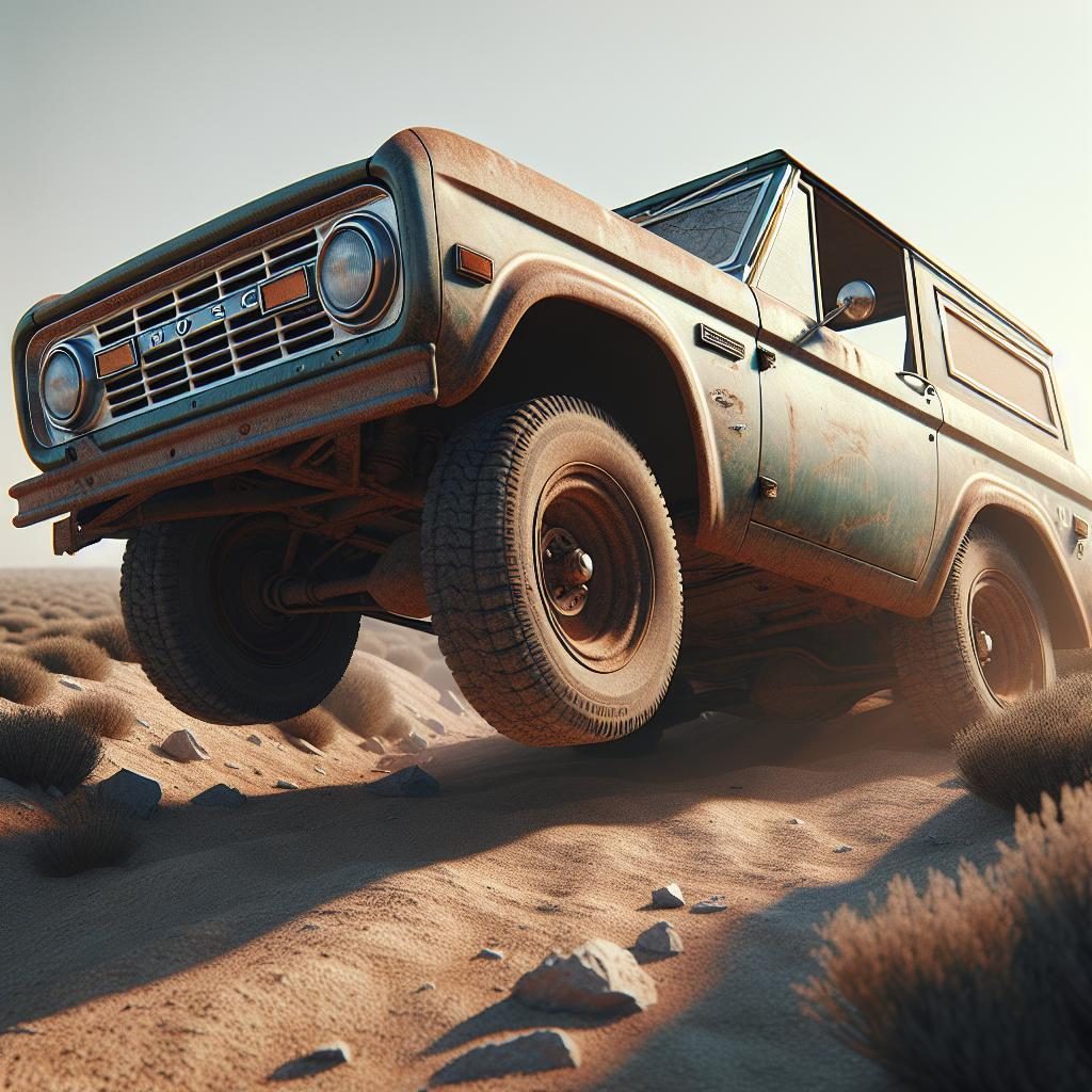 Overturned vintage Ford Bronco