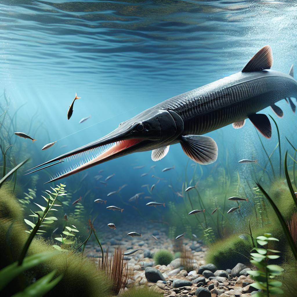 Black longnose gar fishing