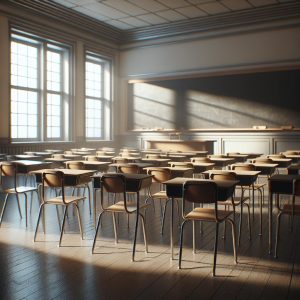 Empty classroom chairs