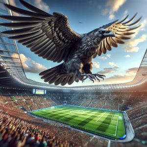 Raven soaring above stadium