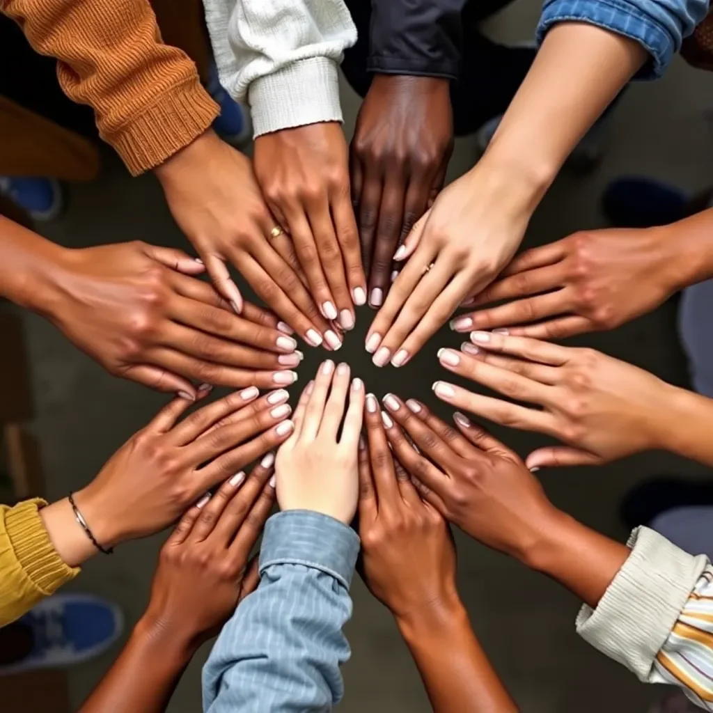 Empowerment symbolized through diverse hands joining together.