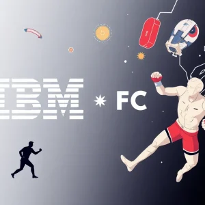 Illustration of IBM and UFC partnership with a tech theme