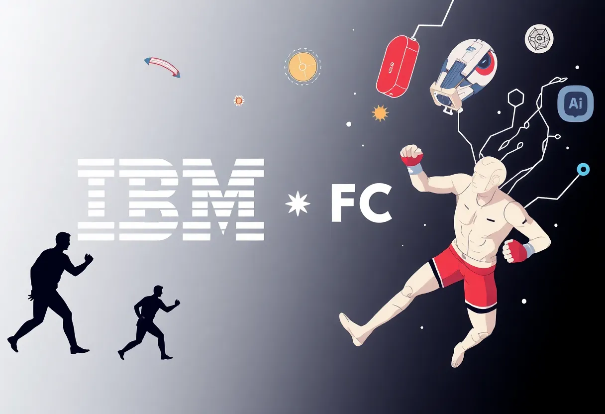 Illustration of IBM and UFC partnership with a tech theme