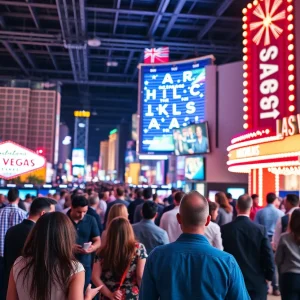 Las Vegas skyline with marketing professionals networking