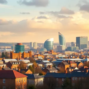 A view of Dublin highlighting schools and the city skyline.