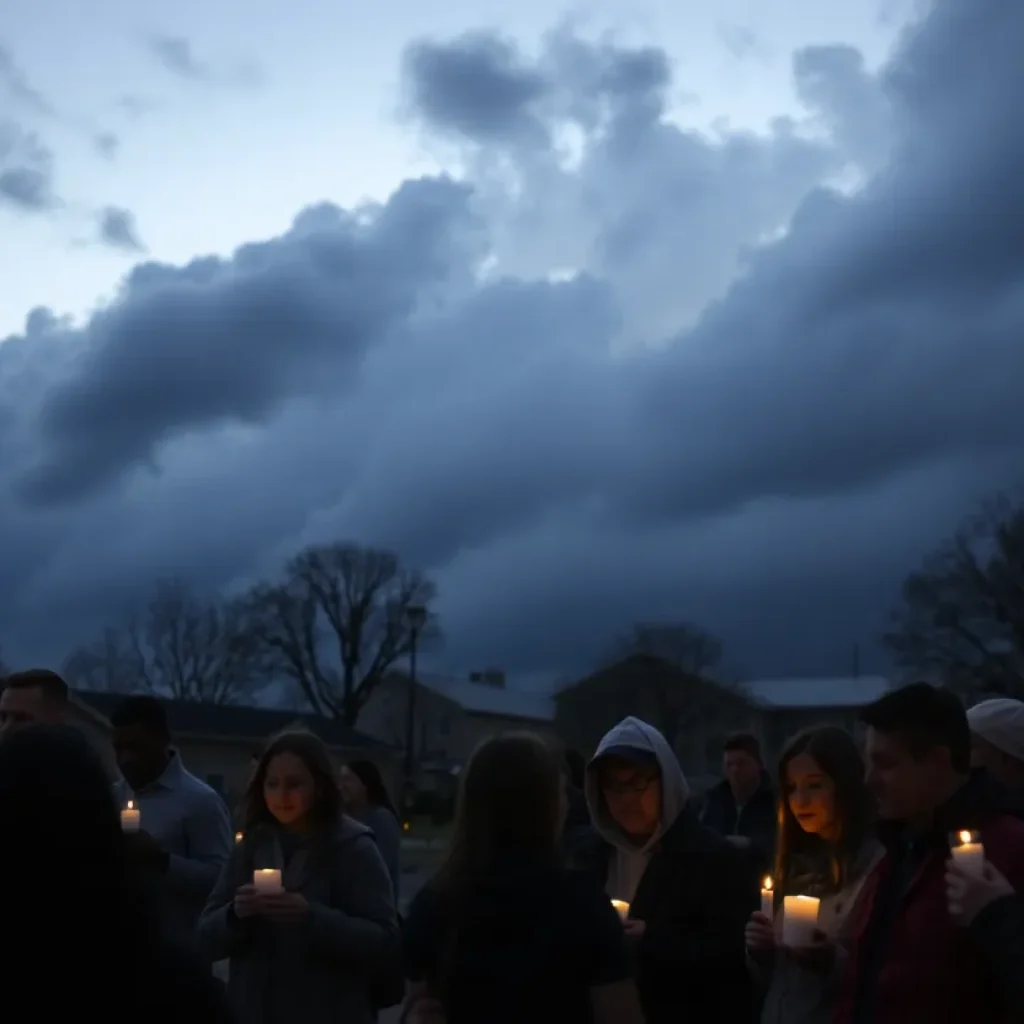 Community members holding candles in support after a tragic homicide in Greenwood.