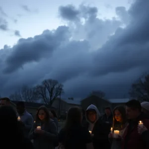 Community members holding candles in support after a tragic homicide in Greenwood.