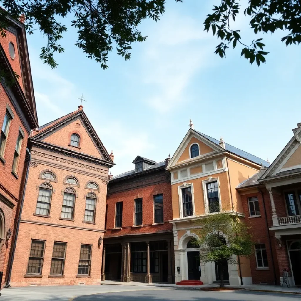 Architectural details of historic buildings in Clinton, South Carolina