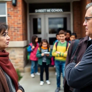 Parent talking to a teacher about school safety