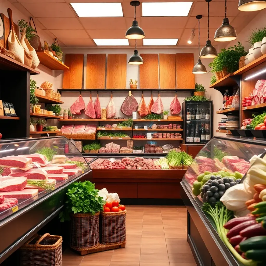 Interior of Black Sheep Market with various meats and produce