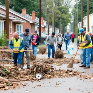 Residents of Clinton participating in a street cleanup.