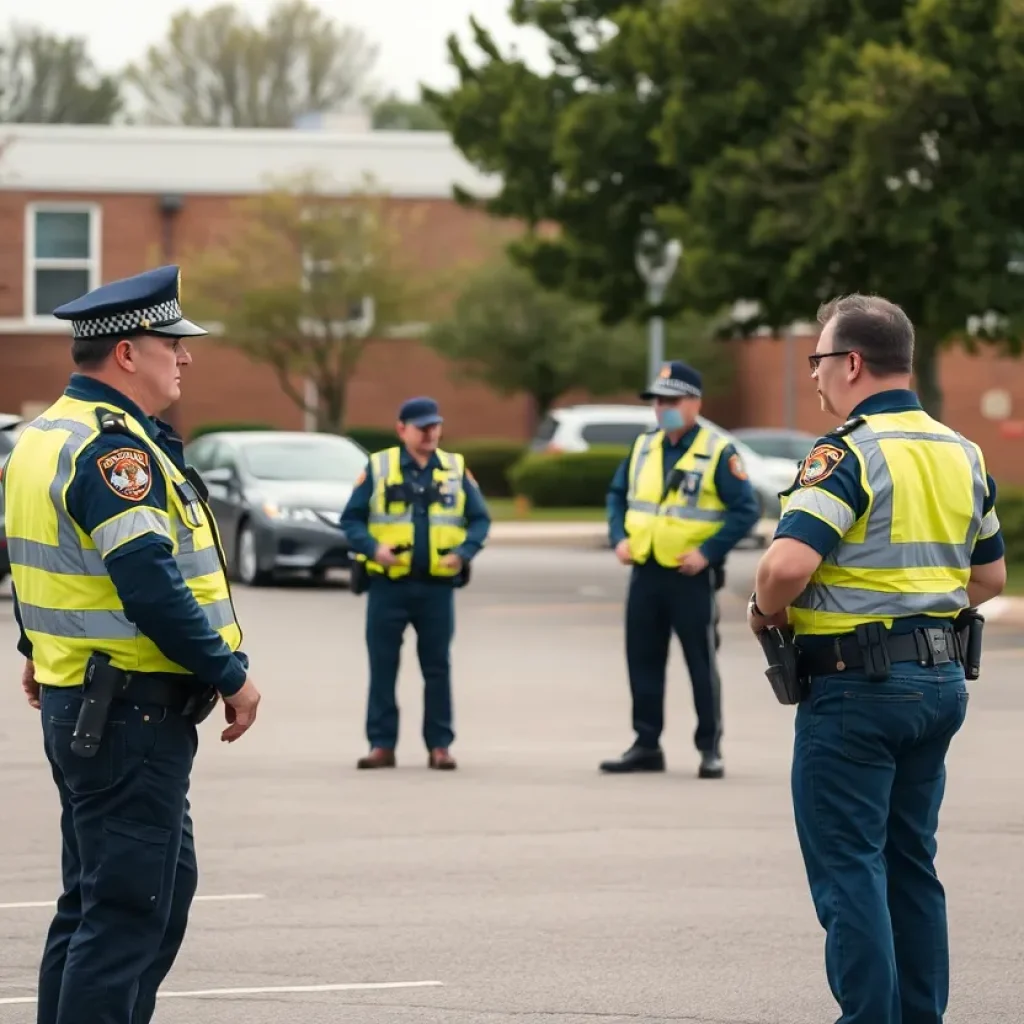 Police conducting a safety screening at Clinton High School parking lot