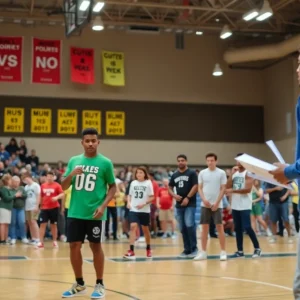 Community members participating in voting for local athletes.