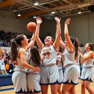 Mid-Carolina Lady Rebels celebrating after winning against Newberry Bulldogs