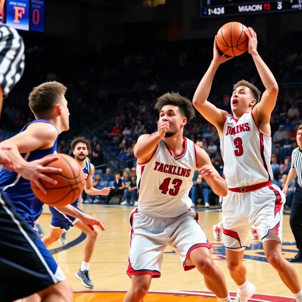 Newberry College Wolves playing basketball against Emory & Henry