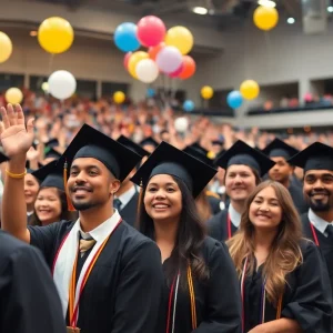 Graduates celebrating at Piedmont Technical College graduation ceremony