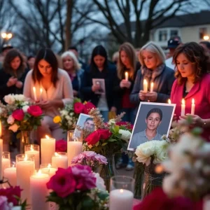 Community members gather for a vigil honoring a missing woman.