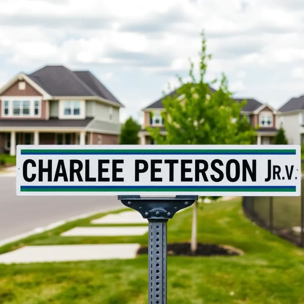 Street sign for Charles Peterson Jr. Ave in Laurens