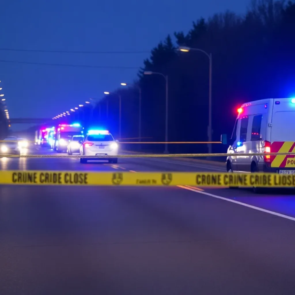 Police scene investigation of a tragic highway shooting