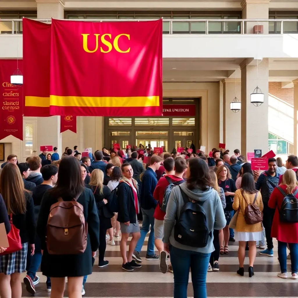 Students celebrating academic achievements at USC Union