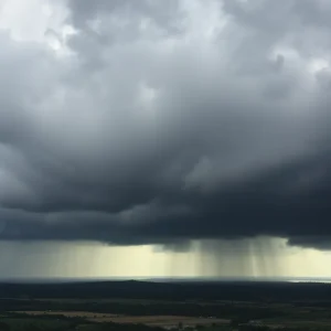 Cloudy skies indicating a weather warning in Aiken County