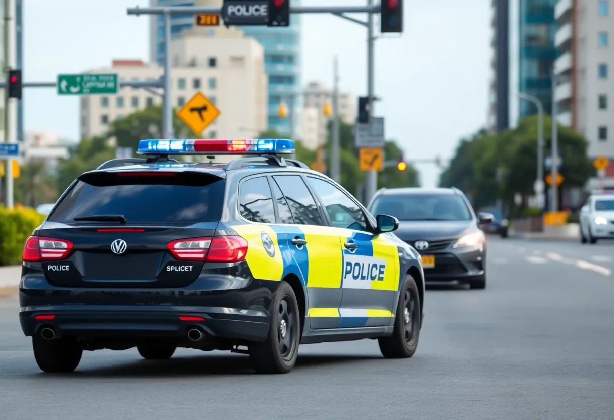 Police car conducting road safety checks in Laurens